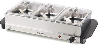 Progress EK3664P Electric Buffet Server - 3 Pan Hot Plate, 3 x 1.5L Removable Sections And Lids, Food Warmer Tray, 200W Portable Chafing Dish, Adjustable Temperature, Bain Marie, Catering Serving Tray