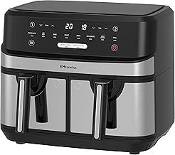 EMtronics EMAFDD9LSL Dual Air Fryer Extra Large Family Size Double XL 9 Litre with 8 Pre-Set Menus for Oil Free & Low Fat Healthy Cooking, Easy Clean Metal Interior, 99-Minute Timer - Stainless Steel