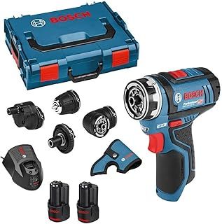 Bosch Professional 12V System Cordless Drill Driver GSR 12V-15 FC (2x battery GBA 12V 2.0Ah, Charger GAL 12V-40, 4x adapter (GFA 12-B, GFA 12-X, GFA 12-W, GFA 12-E, L-BOXX 102)
