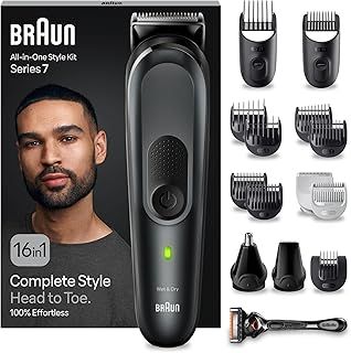 Braun All-in-One Style Kit Series 7 MGK7470, Beard Trimmer Men Rechargeable, 16-in-1 Kit for Beard, Hair, Manscaping & More, Hair Clippers Men Cordless, Mens Shaver and Beard Trimmer, Black