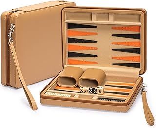 Yellow Mountain Imports Travel Magnetic Leatherette Backgammon Mini Game Set, “Bozcaada” - with Magnetic Checkers, 23.5-centimeter Board
