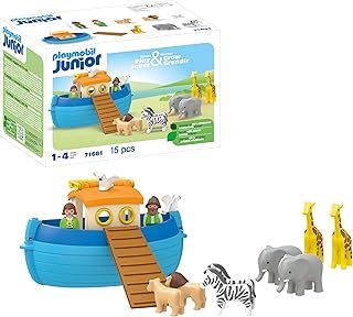 PLAYMOBIL 71681 JUNIOR: My Take Along Noah's Ark, including ramp and nine animals, sustainable toy made from plant-based plastics, gifting toy, play sets suitable for children ages 1+
