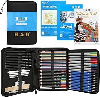 H & B 75Pcs Drawing Set Colouring Pencils Sketch Set,Drawing Pencils with Watercolor Pencil,Metallic Pencil, Sketchbook,Art Supplies for Adults Artists Beginners