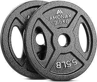 Amonax AMONAX Weight Plates Set, 2.5kg, 5kg, 10kg Dumbbell Plates for 1 & 2 Inch Olympic Weight Bars, Metal Barbell Plates for Weight Lifting Hip Thrust, Cast Iron Steel Weight Plates for Home Gym