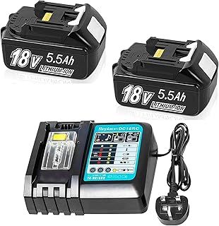 2 Pack Replacement Battery Compatible with Makita Battery 5.5 Ah with Charger Replace DC18RC Compatible with BL1860B BL1850B BL1830B for DMR108 DMR110 DMR107 More Radio Battery
