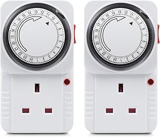 HBN 24 Hour Programmable Mechanical Timer Plug Switch, Energy Saving UK Plug-in Indoor Timer Socket for Lights, Lamp and Home Appliances (13A/3120W, 2 Pack)