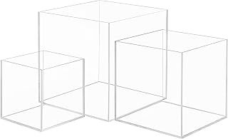 Belle Vous 3 Pack Clear Acrylic Display Boxes - 3 Different Sized Cubes for Organisation/Protection/Display - Dustproof Countertop Showcase for Collectibles, Action Figures/Minifigures, and Toys