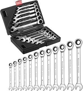 LIFERUN Ratchet Wrench Set 8-19mm, 12 Pieces Ratchet Spanners Set, Combination Wrenches, Open-End Wrenches, Hand Tools with Carrying Case