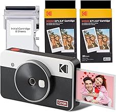 KODAK Mini Shot 2 Retro 4Pass 2-in-1 Instant Camera and Photo Printer (5.3 x 8.6 cm) + Initial 8 Sheets + 60 Sheets Bundle, White