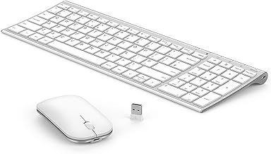 seenda WGJP-031B Wireless Keyboard Mouse Set, Ultra Thin Compact Rechargeable Aluminum Full Size Computer Keyboard & Mouse Combo UK QWERTY Layout for Office, Home, Business, Silver White