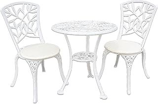 Signature Homes and Gardens SH&G Hembury 2 Seat Bistro Set | 3 Piece Round Table & Chairs | White Aluminium with Cream Cushions | Indoor & Outdoor