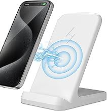 Zestiq Wireless Charger, 15W Wireless Charging Stand for iPhone 16 15 14 13 12 11 Pro Max Plus, Samsung Galaxy S25/S24/S23/S22/S21/S20/S10（White）