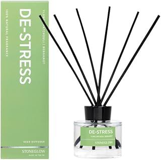 Stoneglow Wellbeing Collection - De-Stress 140ml Scented Reed Diffuser - Ylang, Patchouli, Bergamot (Green)