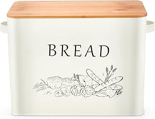 Herogo Bread Bin, Metal Bread Box with Wooden Lid for Cutting Bread Board, Extra Large Bread Holder Holds Large Loaf, Space Saving Bread Storage for Kitchen Countertop, 33x18x24.5cm, HRGUK-092