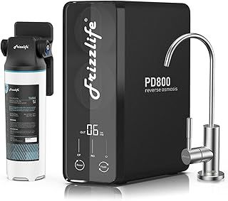 Frizzlife RO Reverse Osmosis Water Filtration System - 800 GPD Fast Flow Under Sink RO Filter, Tankless, Reduces TDS, Compact, Alkaline Mineral PH, 2:1 Drain Ratio, USA Tech Support, PD800-TAM4