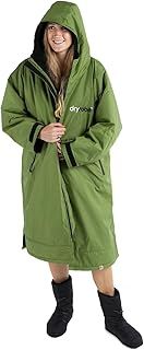 Dryrobe Advance - The Original Long Sleeve Waterproof Changing Robe - Oversized Coat with Fleece Lining - for Beach, Cold Water Wild Swimming, Surfing - Large - Dark Green/Black