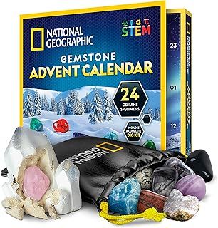 Blue Marble NATIONAL GEOGRAPHIC Gemstone Advent Calendar 2024 - Advent Calendar for Kids with 24 Gemstones, Rock Collection Christmas Countdown Calendar, Mini Gemstone Dig Kit (English-Only Version)