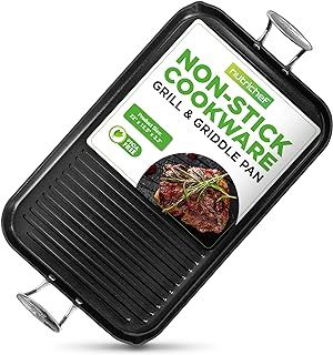 NutriChef 50.8 x 33 cm Stove Top Griddle Pan - Double Burner, Hard-Anodized Non Stick Grill & Griddle Pan