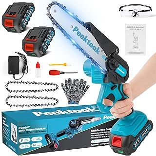 Mini Chainsaw-6 Inch Brushless Motor Cordless Chainsaw with 4000mAh Battery & 2 Chains, Light Weight Battery Chainsaw Electric, Small Chain Saw with Safety Lock and Strong Motor for Tree Trimming