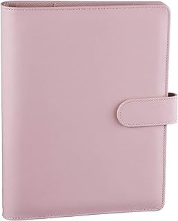 HAUTOCO PU Leather A5 Ring Binder Cover Refillable 6 Ring Budget Binder Notebook Organiser for A5 Refill Paper Insert for Office, School, and Travel, Pink