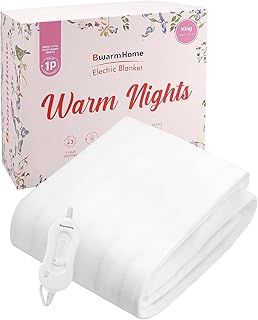 BWARM HOME Electric Blanket King 165 x 137cm, Heated Electric Underblanket, 3 Heat Settings, Overheat Protection, Easy Fit Straps, Machine Washable