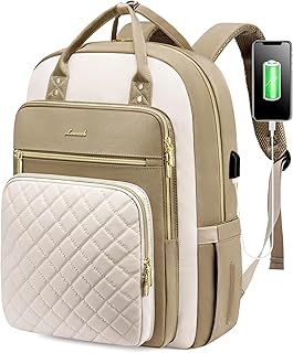 LOVEVOOK Laptop Backpack Women 15.6 Inch, Backpacks Womens, Rucksack Bag for College Work Travel University, Ladies Lightweight Commuter Bags with USB Port, Beige Khaki