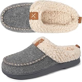 Women's Faux Wool Slippers, Sherpa Memory Foam Fluffy Moccasin with Soft Plush Fleece Lining Slip-On for Indoor Outdoor Use