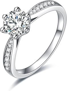 E 925 Sterling Sliver Round Cut Solitaire Engagement Ring 6 Prong 0.3-1.0 Carat AAAAA Cubic Zirconia Rhodium Plated Wedding Rings for Women
