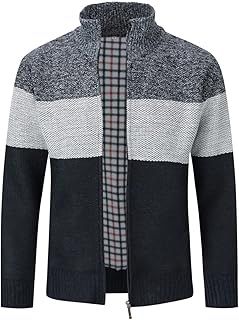 Sliktaa Mens Causal Cardigan Jumper Knit Thick Sweater Zip Stand Collar Long Sleeve Fleece Lined Winter Cardigans Tops for Men