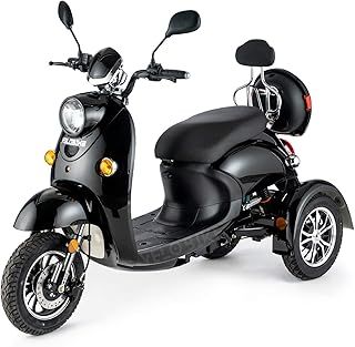 Veleco ® ZT 63 Retro 3-Wheel Mobility Vehicle with High Capacity Battery (45-60 Km), Full Suspension, Led Lighting and Extra Mobility Device Rain Cover