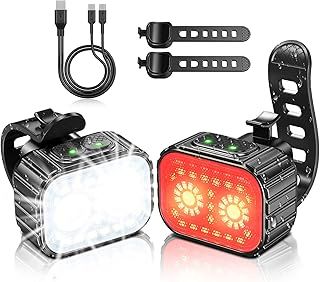 Bike Lights Set, Ultra Bright USB Rechargeable Cycle Lights Front and Back Cycling Taillights for Night Riding, IPX6 Waterproof Mountain Bicycle Light, 8/12 Modes, 58Hrs Runtime, Durable