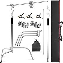 Pro 100% Stainless Steel Heavy Duty C Stand with Boom Arm, Max Height 10.5ft/320cm Photography Light Stand with 4.2ft/128cm Holding Arm, 2 Grip Head for Studio Monolight, Softbox, Reflector