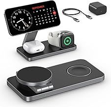 Keepro 3 in 1 Wireless Charging Station for iPhone Magnetic Portable, Fast Wireless Charger Stand for iPhone 16/15/14/13/12, AirPods Pro 4 3 2 Apple Watch (Adapter Included)-Black