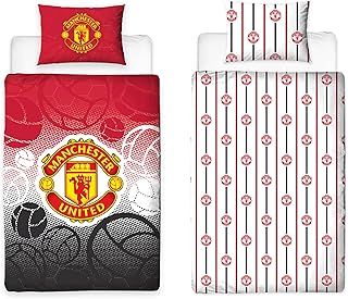 Manchester United FC Official Single Duvet Cover Set, Crest Design | Red Reversible 2 Sided Football Bedding Cover Official Merchandise Including Matching Pillow Case