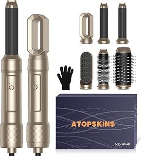 Airbrush Air Styler Set with Auto Curling Wands, 6 in 1 Hair Dryer Brush with Curl Straighten Volumise, Smooth, Styling Tools Hair Styler Hot Brushes for Styling Hair Curler Hairbrushes,Gold
