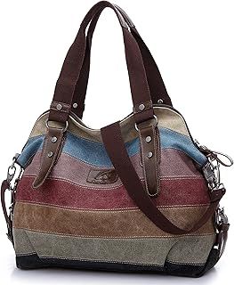 FreeMaster Women's Canvas Multi-Color Hobos Shoulder Bag Tote Handbag (Multi-Color-A)