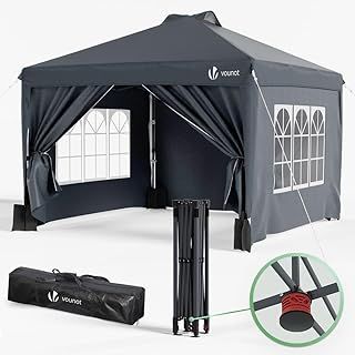 VOUNOT 3m x 3m Pop Up Heavy Duty Gazebo with Sides, Central Lock System & 4 Weight Bags & Carry Bag, Marquee Garden Party Tent Outdoor, Grey