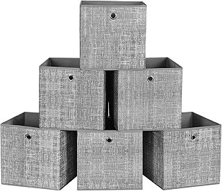 SONGMICS Storage Boxes, Set of 6 Non-Woven Fabric Box with Handle, 30 x 30 x 30 cm, Fit Cube Storage Unit, for Shelves, Foldable, Clothes Storage, Flecked Grey RFB02LG-3