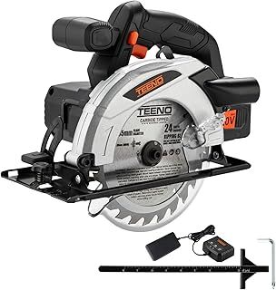 Cordless Circular Saw with 4.0Ah Lithium-Ion Battery,4000RPM Electric Circular Saw with Electric Brake,Adjustable Cutting Depth and Angle,Max38mm (45°),54mm (90°),with 165MM Blade for Wood
