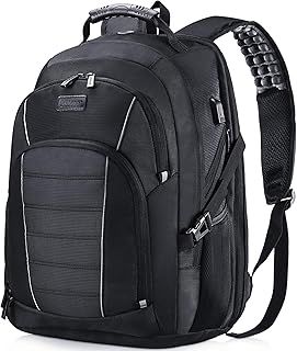 Laptop Backpack, Extra Large 17 Inch Business Travel Rucksack with USB Charging Port Earphone Hole, Durable Water Resistant Work Computer Backpack College/High School Bags for Men/Women/Boys, Black