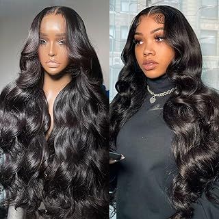 MSGEM 13X4 Body Wave Human Hair Wig Pre Plucked Natural Hairline 180% Density 13x4 HD Transparent Lace Front Wigs 10A Brazilian Virgin Glueless Wigs Human Hair for Black Woman 18 Inch