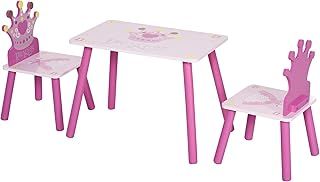 HOMCOM 3 Pcs Kids and Table Chair Set Princess & Crown Theme Home Furniture Pretty Gift 2-4 Years Pink