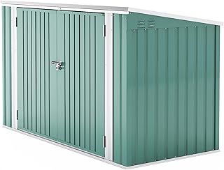 Lockable Garden Storage Shed, Outdoor Bike Shed with Door and Roof, Metal Galvanized Steel Pent Tool Storage Sheds for Bikes, Garbage Bins, Green (D105x W210x H130cm)