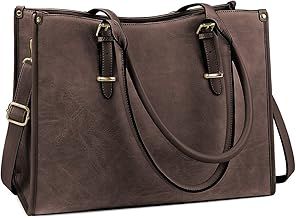 NUBILY Laptop Bags for Women 15.6 inch Handbags Designer Laptop Tote Bag Large PU Leather Ladies Shoulder Bag for Work School Shopping Business (Coffee)
