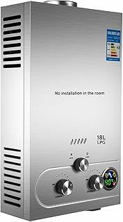 LPG Hot Water Heater, Stainless Steel 18L 36KW Instant Water Heater Boiler for Home Apartment Camping Outdoor Garden Use w/Shower Kit