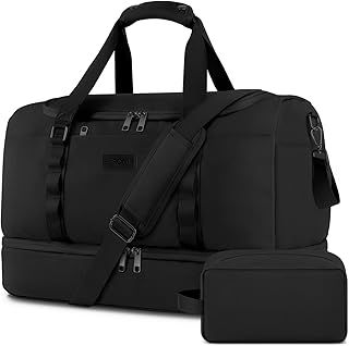 ETRONIK Travel & Gym Bag for Men & Women, Weekender with Shoe Compartment & Toiletry Bag, Carry-On for Air Travel, Trip, Gym, Yoga - Black