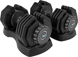 BRAINGAIN Adjustable Dumbbells Set 12.5kg / 24kg / 40kg Pair | Space Saving Adjustable Weights for Home Gym | Multiple Dumbbells in One | Smart Click Technology