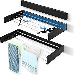 GJCrafts Drying Racks, 100cm Retractable Wall-Mounted Clothes Drying Rack, Drying Rack Collapsible Folding for Indoor and Outdoor, Compact and Concise Design, Saving Space