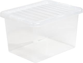 TENLITE PACK OF 2 Large Storage Box with Lid Strong Plastic Stackable Nestable Container Home Office Clear (25 Litre)