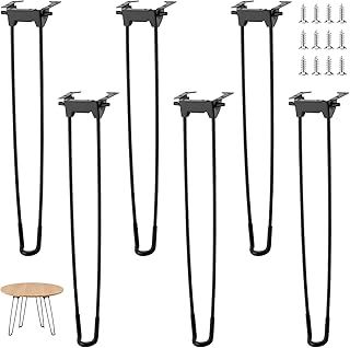 SINJEUN 6 Pack 17Inch/43cm Black Foldable Hairpin Table Legs With Protector Feet, Metal Coffee Legs Max Support 350lbs for Furniture, Bench